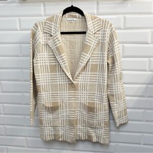 Sioni Women’s Medium Plaid Cream Cardigan, Long